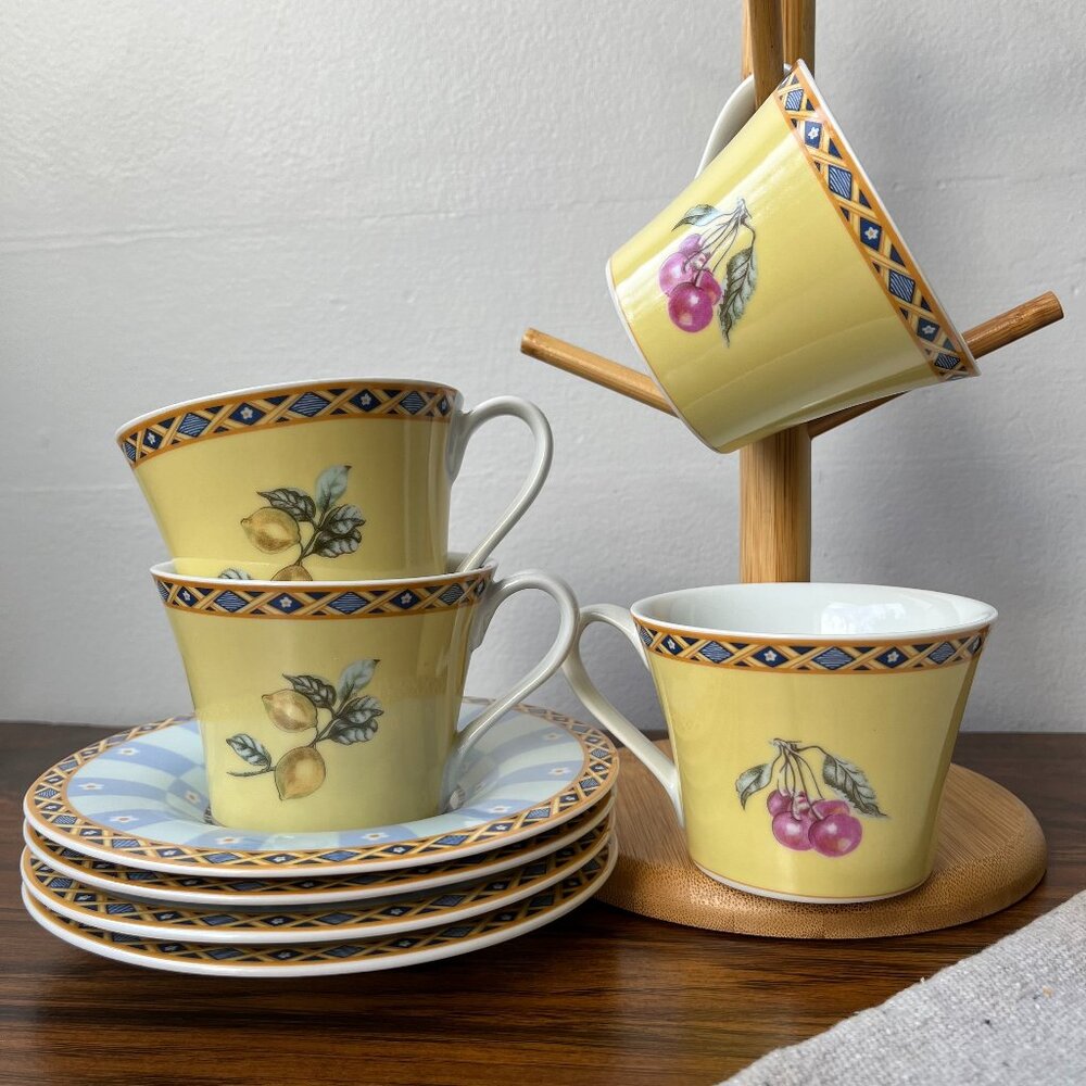 Royal Heritage Collection Multifruit 4 Tea Pairs Cups & Saucers Cherry Lemon